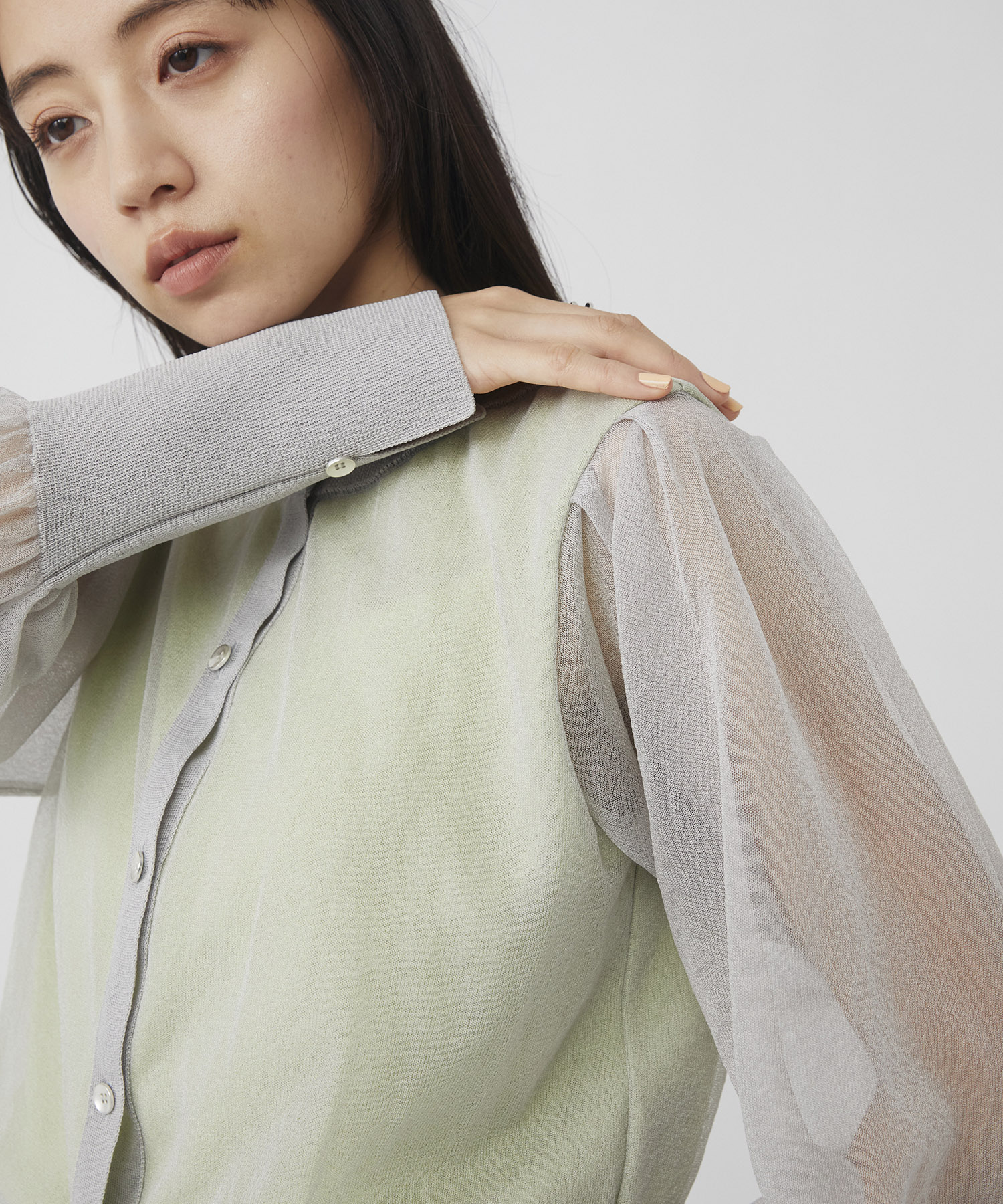 シアースリーブキュプラニットカーデ